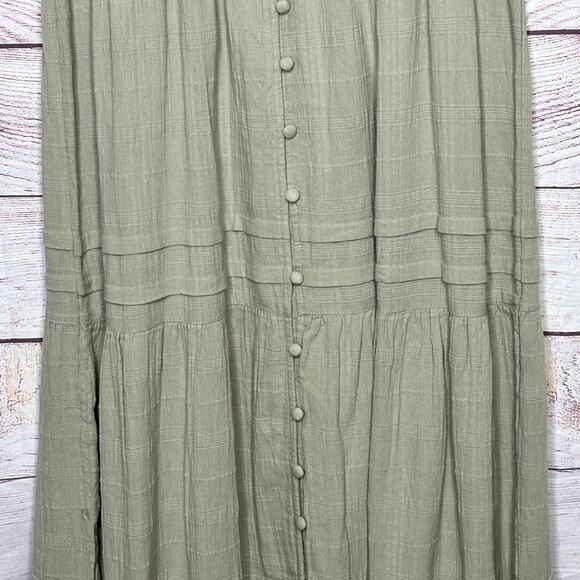 Lucky Brand Sage Green Cotton Gauze Tiered Midi Button Down Boho Dress Size XS - Picture 11 of 14